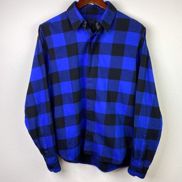 En Noir Shirt Mens Size S Blue Plaid Long Sleeve Button Up 100% Cotton Geometric - Picture 1 of 6